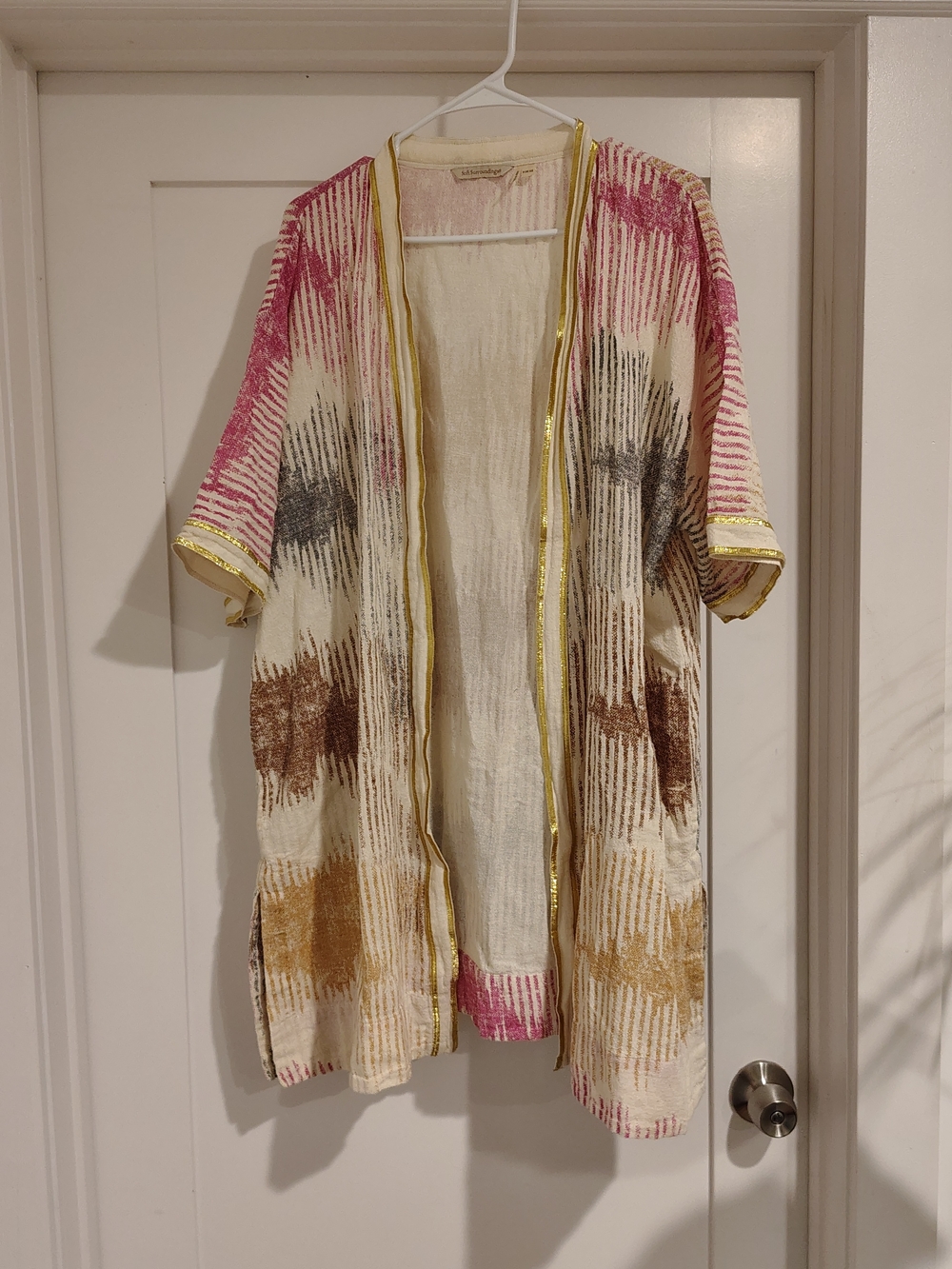 Open Front Boho Duster with Pink, Brown & Mustard Accents